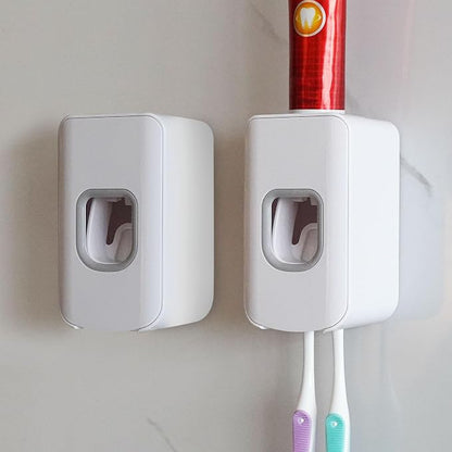 2 Slot Toothbrush Holder and Toothpaste Dispenser Wall Mounted, Automatic by LUEXBOX