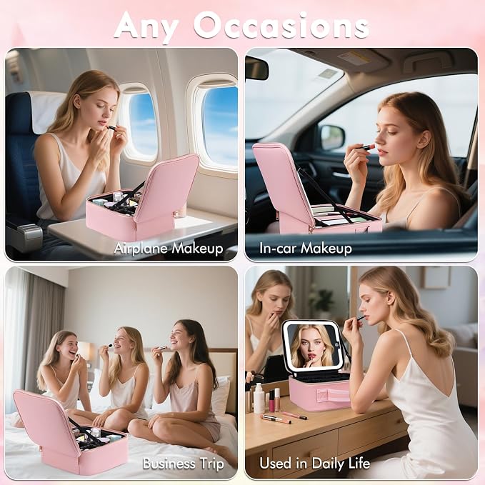 Travel Makeup Bag with Removable Mirror, Cosmetic Organizer Bag with Mirror - Image 7