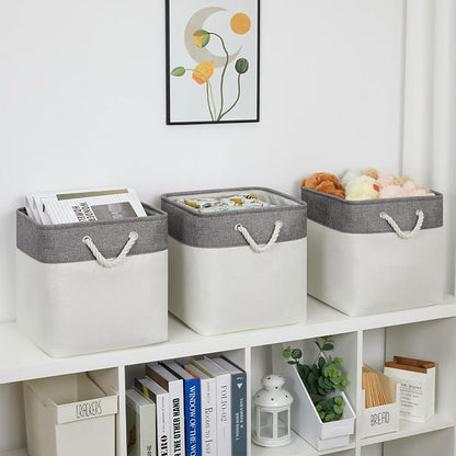 Bidtakay Fabric White Baskets for Shelves Set of 3 Cube Storage Large Organizer - Image 5