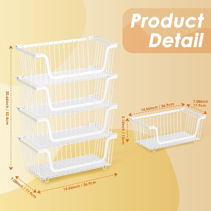 4 Pcs Stackable Wire Baskets for Pantry Organizers and Storage, Produce Potato - Image 5