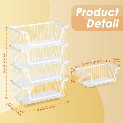 4 Pcs Stackable Wire Baskets for Pantry Organizers and Storage, Produce Potato - Image 5