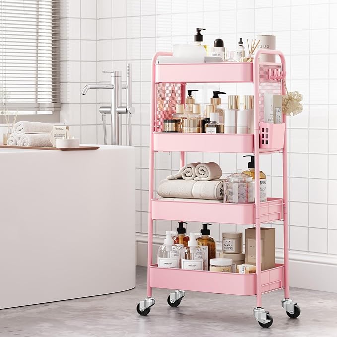 TOOLF 4 Tier Rolling Cart with Pegboard, Metal Storage Organizer Cart with - Image 4