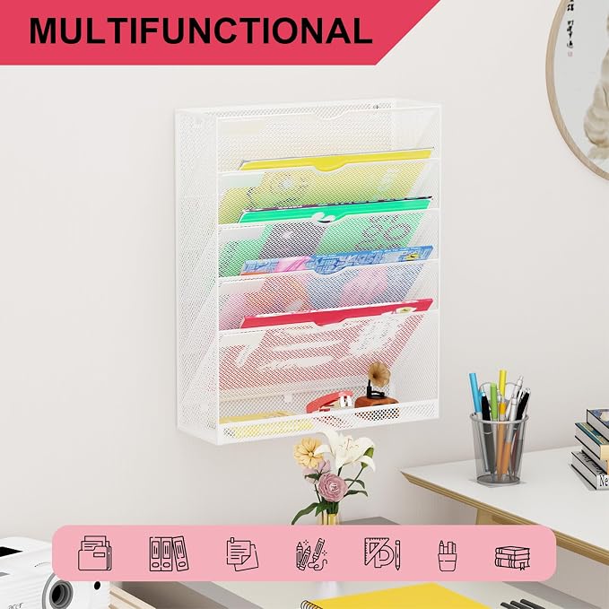 Hanging Wall File Organizer 6 Tier Wall Mounted File Holder Document Wall - Image 6