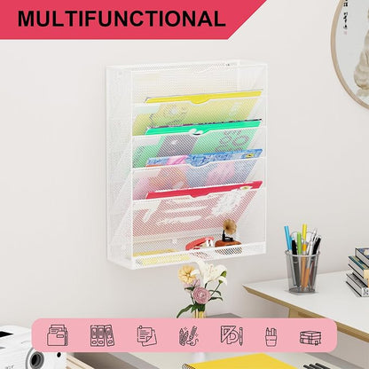 Hanging Wall File Organizer 6 Tier Wall Mounted File Holder Document Wall - Image 6