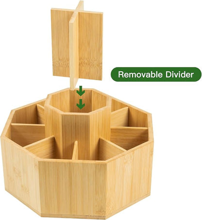 VaeFae 360° Rotating Bamboo Pen Holder Desk Art Supply Organizer | 9-12 Slots - Image 3