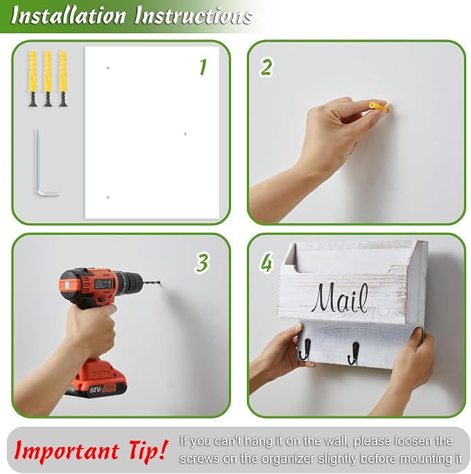 DRASTAR Mail Organizer Wall Mounted, Wooden Mail & Key Holder - Image 6