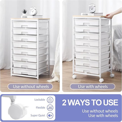 Rolling Storage Cart with Drawers, Utility Cart With 8 Drawers and Wooden - Image 4