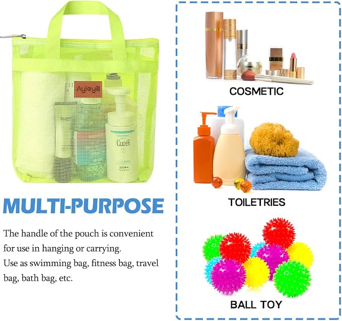 3 Pcs Portable Mesh Shower Caddy Tote, Quick Dry Tote Bag Mesh Beach Bags - Image 4