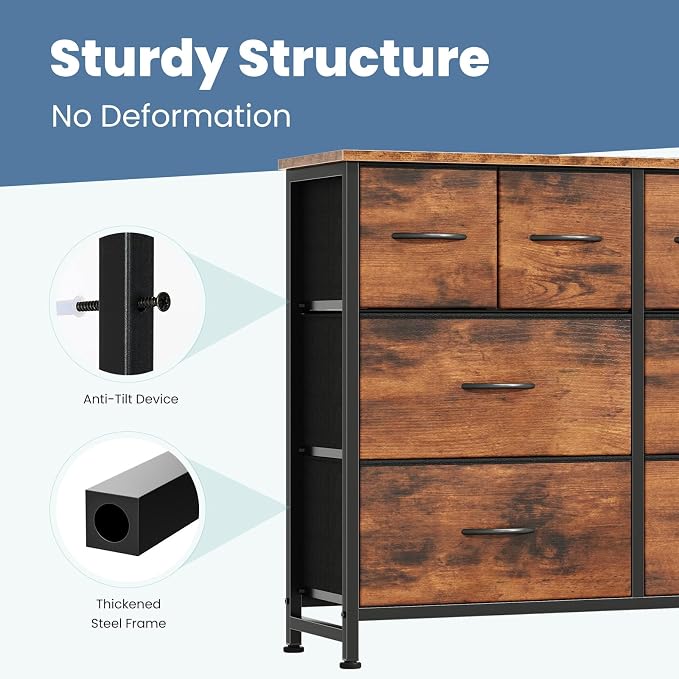 DUMOS Dresser for Bedroom with 8 Fabric Drawers, Wide Fabric Dresser | Storage - Image 6