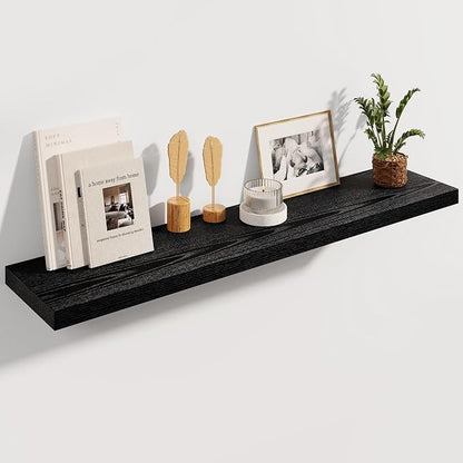 Black Floating Shelves 48 Inch Long, 8 Deep Floating Shelves by FunMemories
