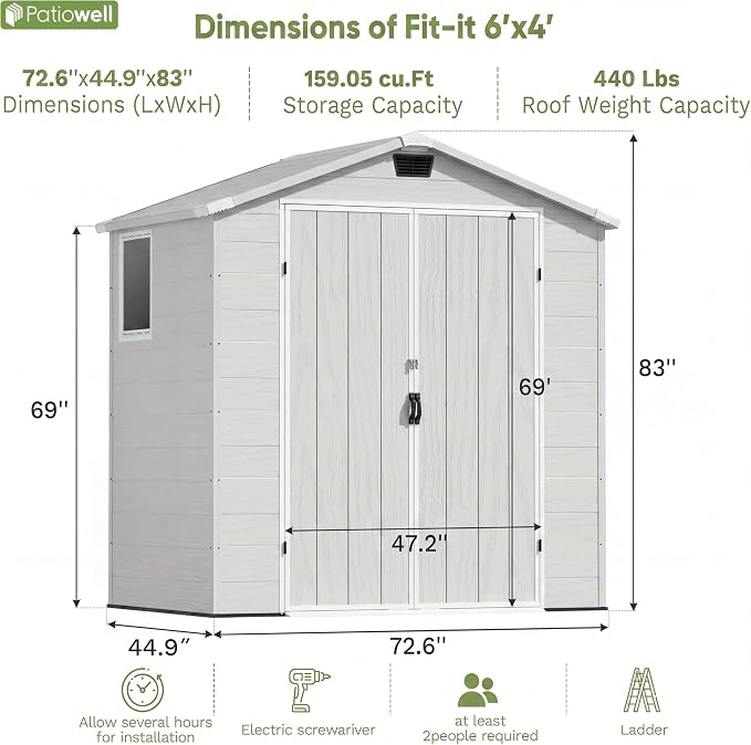 Patiowell 6X4 FT Plastic Outdoor Storage Shed - Image 7