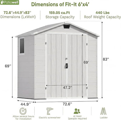 Patiowell 6X4 FT Plastic Outdoor Storage Shed - Image 7