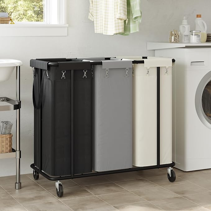 WOWLIVE Laundry Hamper with Wheels 260L Rolling Laundry Basket 3 Section - Image 2