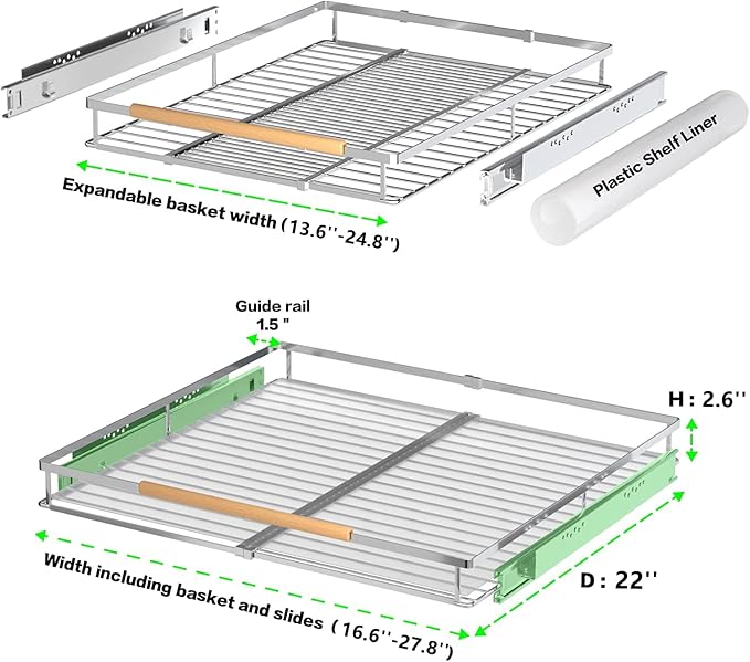 Expandable Sliding Basket, Pull-Out Cabinet Organizer, Heavy Duty Slide Out - Image 2