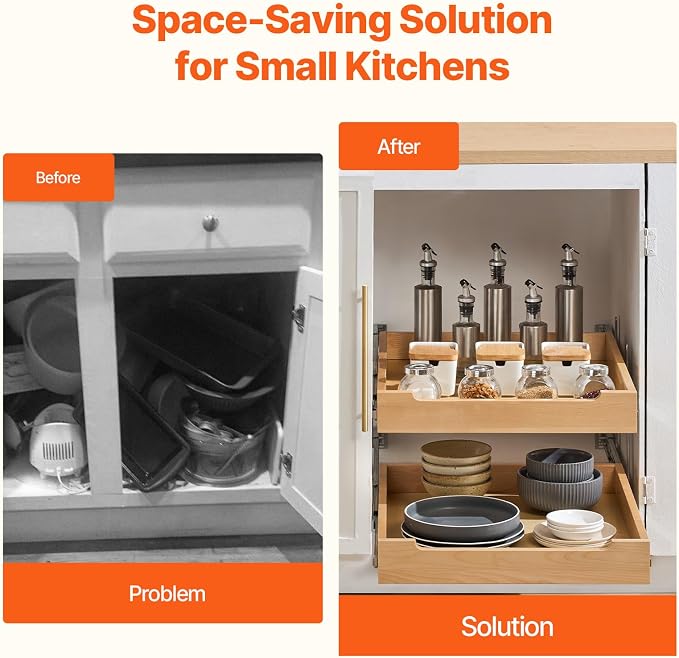 VEVOR 2 Tier Pull Out Cabinet Organizer, Soft Close Slide out Shelf, Heavy-Duty - Image 4