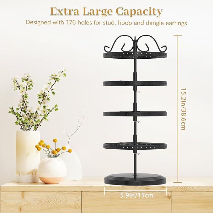 MODOWEY Rotating Earring Holder Organizer Stand, 4 Tiers Metal Tree, Display - Image 3