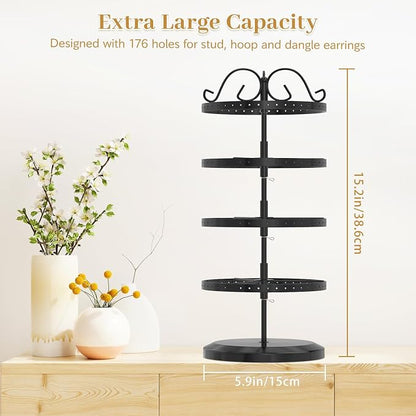MODOWEY Rotating Earring Holder Organizer Stand, 4 Tiers Metal Tree, Display - Image 3
