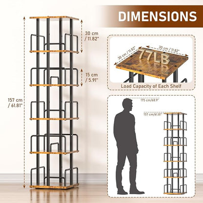5-Tier Rotating Bookshelf, 360° Spinning Corner Bookcase - Image 3