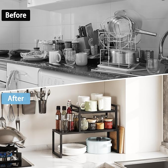 2 Pack Expandable Kitchen Cabinet Shelves Organizer, Heavy Duty Metal Shelving - Image 8