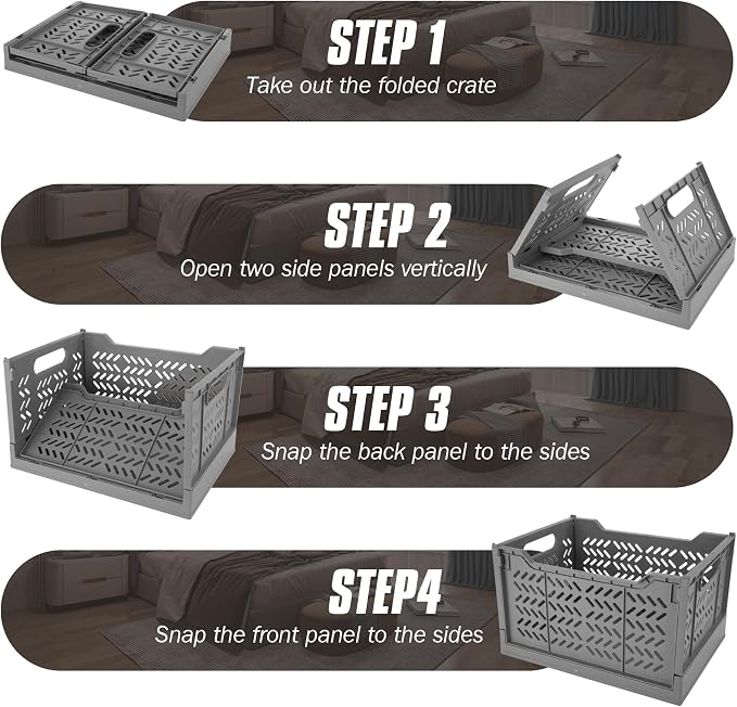 Domiella 2-Pack Crates for Storage, Storage Crates Plastic Stackable, Foldable - Image 3