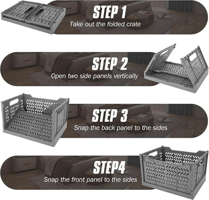 Domiella 2-Pack Crates for Storage, Storage Crates Plastic Stackable, Foldable - Image 3