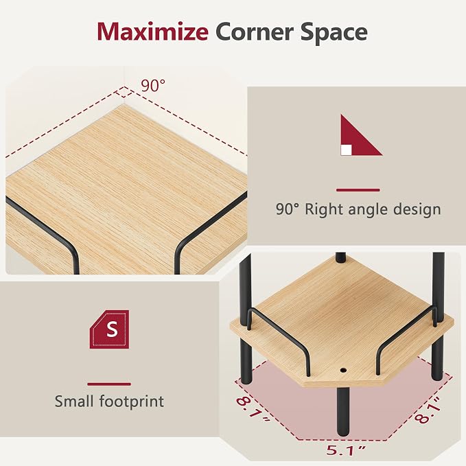 Tajsoon 3 Tier Corner Shelf Stand, Standing Corner Shelf Unit, Natural | Small - Image 6