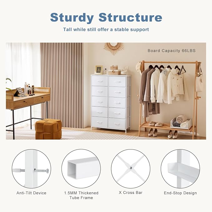 DUMOS 10 Drawer Dresser for Bedroom, Storage Organizer Chest of Drawers | Wide - Image 7