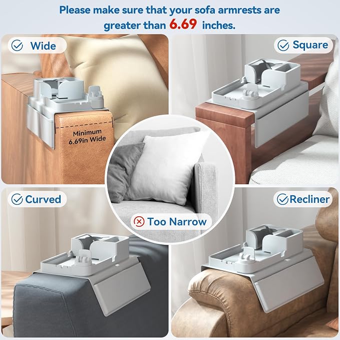 Couch Arm Cup Holder CLESOO Couch Arm Tray Anti-Slip Couch Cup Holder Silicone - Image 2