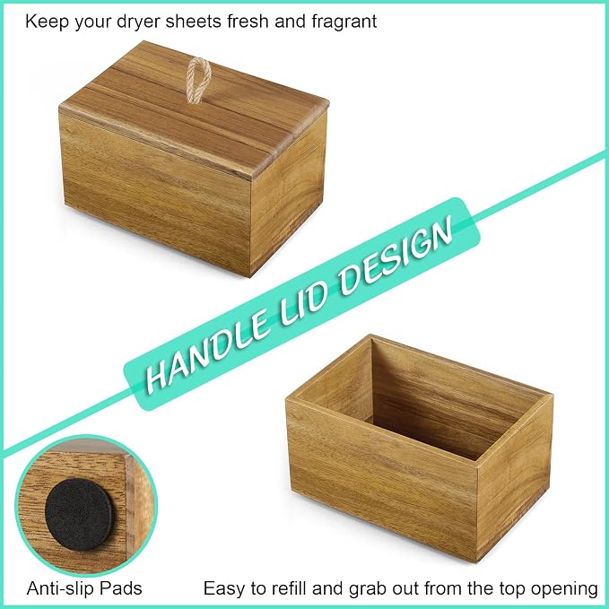 Bivvclaz Dryer Sheet Holder, Acacia Wood Laundry Sheets Container, Laundry Room - Image 3