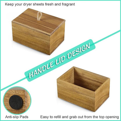 Bivvclaz Dryer Sheet Holder, Acacia Wood Laundry Sheets Container, Laundry Room - Image 3