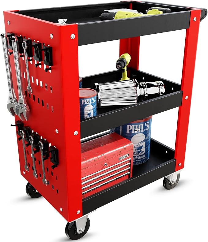 3 Tier Rolling Tool Cart on Wheels, Mechanic Storage Organizer, Rolling Work - Image 7