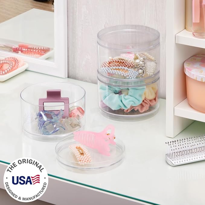 STORi Bella Stackable Clear Plastic Container Round Vanity Storage Organizers - Image 2