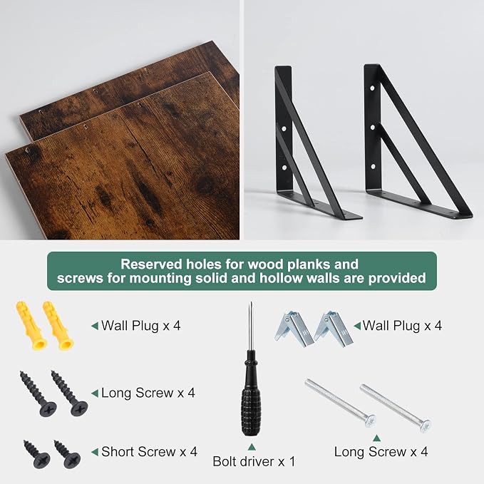 Tectocker-DOU 2 Pc Deep Floating Shelves ; Wall Mounted Hanging Shelves - Image 4