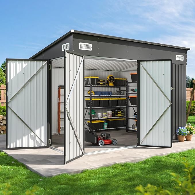 Aoxun 9.4'x7.3' Triple Door Shed Outdoor Storage Shed by Aoxun
