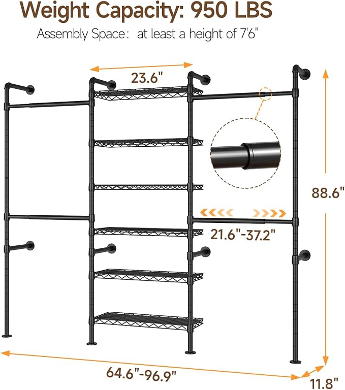 ONBRILL H3 Expandable Wall Mounted Closet System, 5.4FT-8.1FT Closet Organizer - Image 2