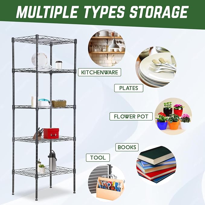 PayLessHere 5-Tier Adjustable Wire Shelf 12" W x 17" D x 48" H Max Load 750 lbs - Image 7