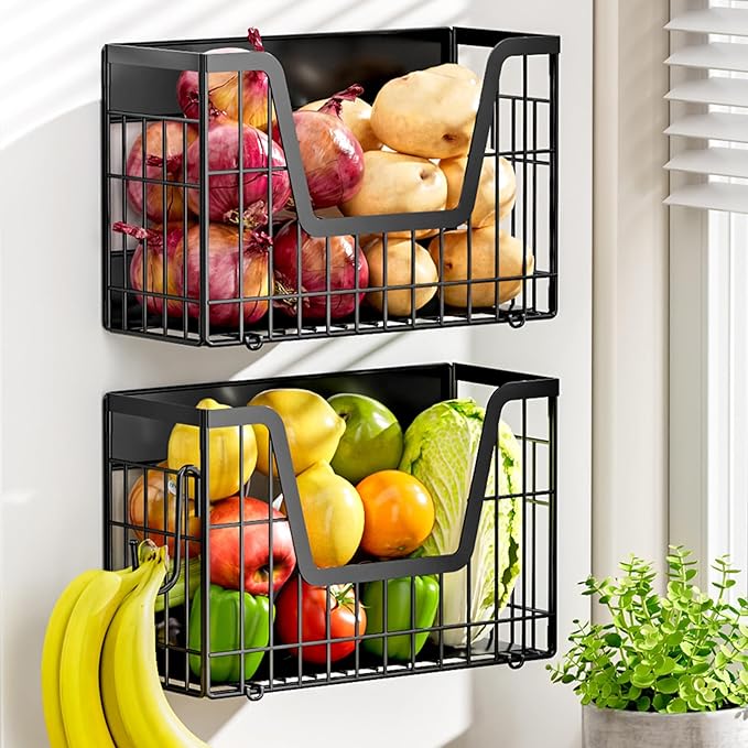 2 Set Magnetic Shelf for Fridge, Potato & Onion Storage Bins, Magnetic Fruit by YIWANFW
