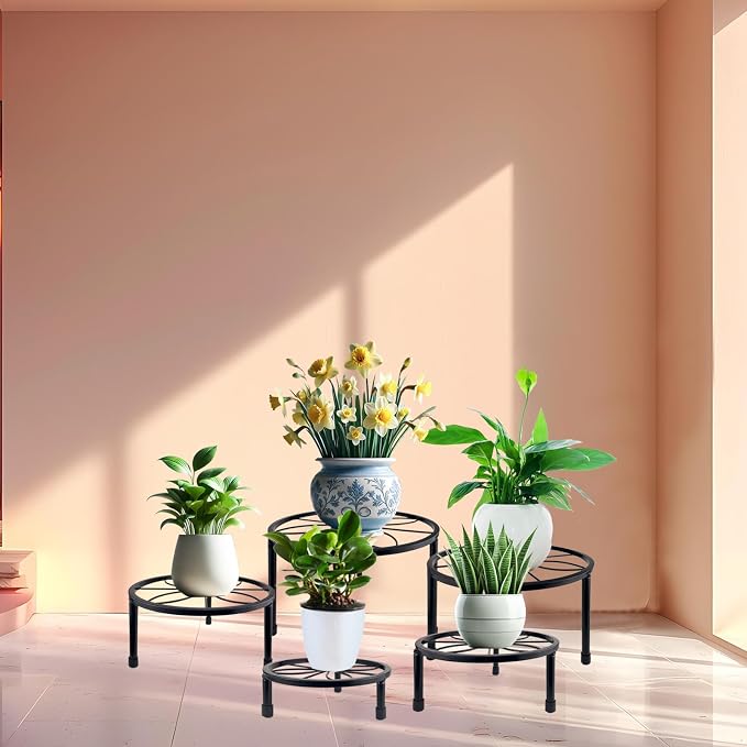 HENABLE 5 Packs Metal Plant Stand Indoor, Outdoor Black Plant Stand - Image 2