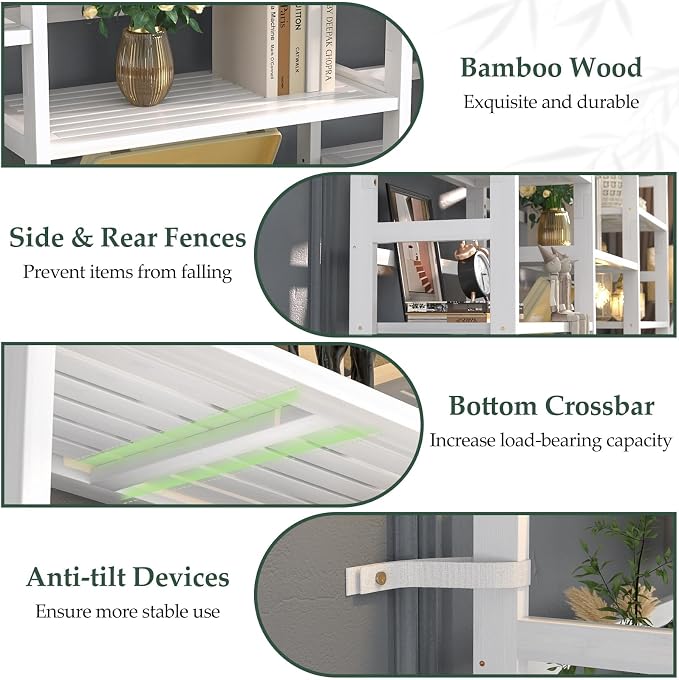 Homykic Bamboo Triple Wide Bookshelves and Bookcases, 6-Tier Shallow Open - Image 4
