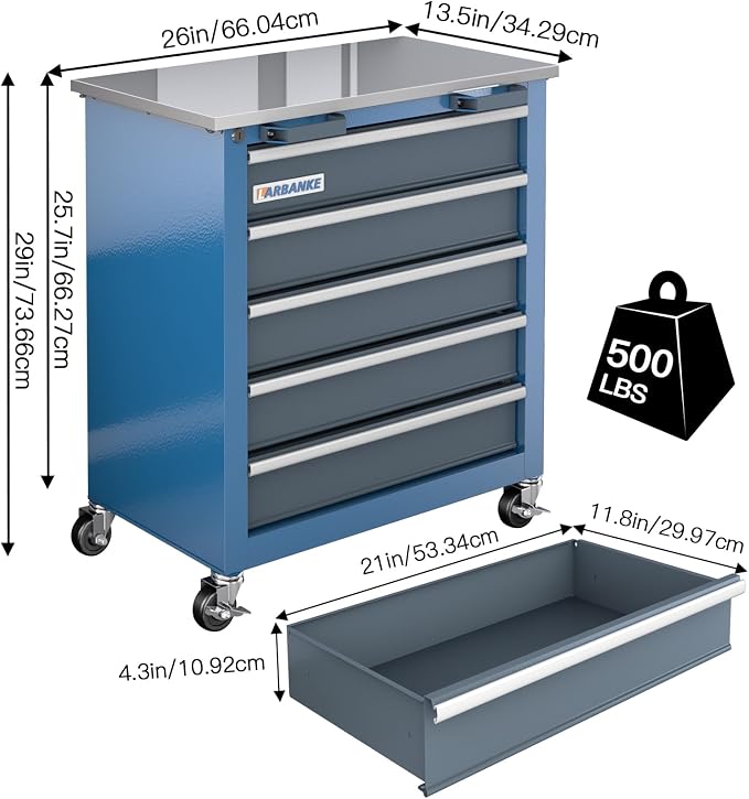 LARBANKE 5-Drawer Tool Chest, Rolling Tool Chest - Image 3