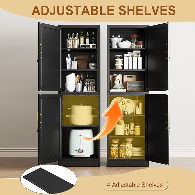 Tall Metal Narrow Bathroom Storage Locker Cabinet 67" H, Tall Black Pantry - Image 5