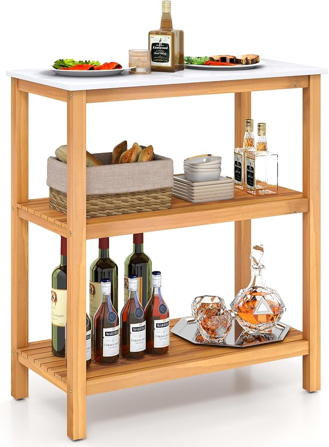 Goplus Patio Wooden Sideboard, 3-Tier Acacia Outdoor Kitchen Buffet Organizer by Goplus