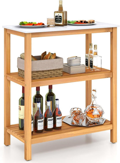 Goplus Patio Wooden Sideboard, 3-Tier Acacia Outdoor Kitchen Buffet Organizer by Goplus