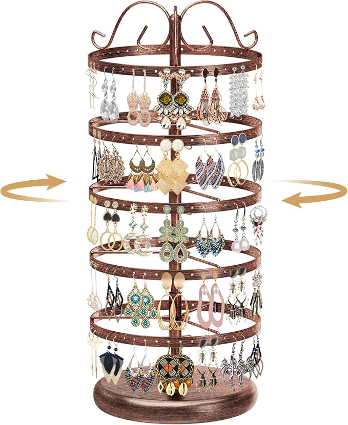 MODOWEY Rotating Earring Holder Organizer Stand, 5 Tiers Metal Tree, Bronze | by MODOWEY