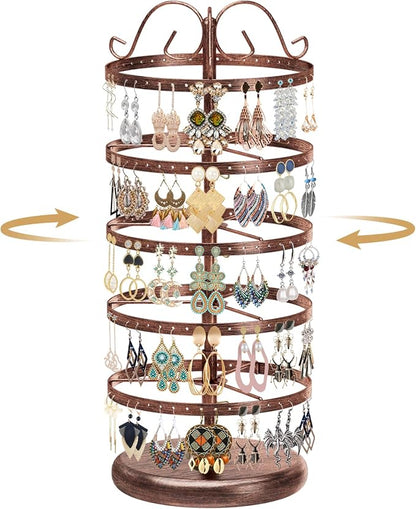 MODOWEY Rotating Earring Holder Organizer Stand, 5 Tiers Metal Tree, Bronze | by MODOWEY