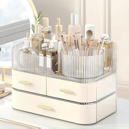DASITON Makeup Organizer with Drawers and Rotating Makeup Brush Holder - Image 2