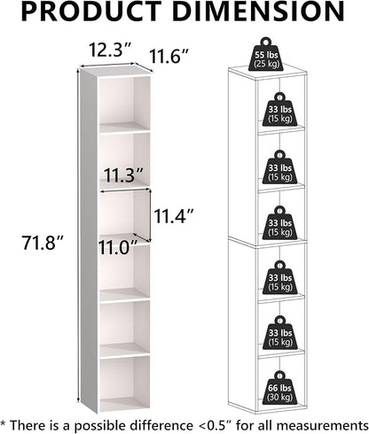 6 Cube Storage Organizer, 6 Tier Vertical Cube Bookcase Freestanding Storage - Image 4
