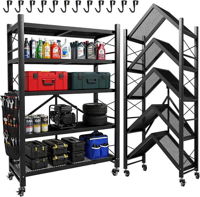 Folding Storage Shelves, Heavy Duty Garage Shelving Unit, Adjustable Metal by TANGJEAMER