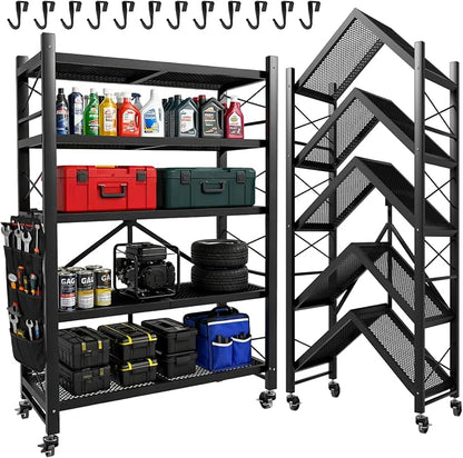 Folding Storage Shelves, Heavy Duty Garage Shelving Unit, Adjustable Metal by TANGJEAMER