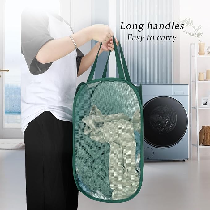 Upgraded 100L Extra Large Collapsible Laundry Baskets, 2 Pack XL Mesh Pop Up - Image 6